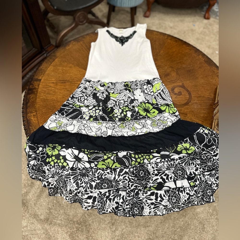 Sangria Dress 14 White Green Floral Maxi Boho Cottagecore - Picture 12 of 12